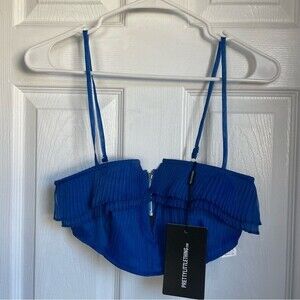 NWT PrettyLittleThing PETITE PLISSE STRAPPY BRALETTE blue size medium size 2